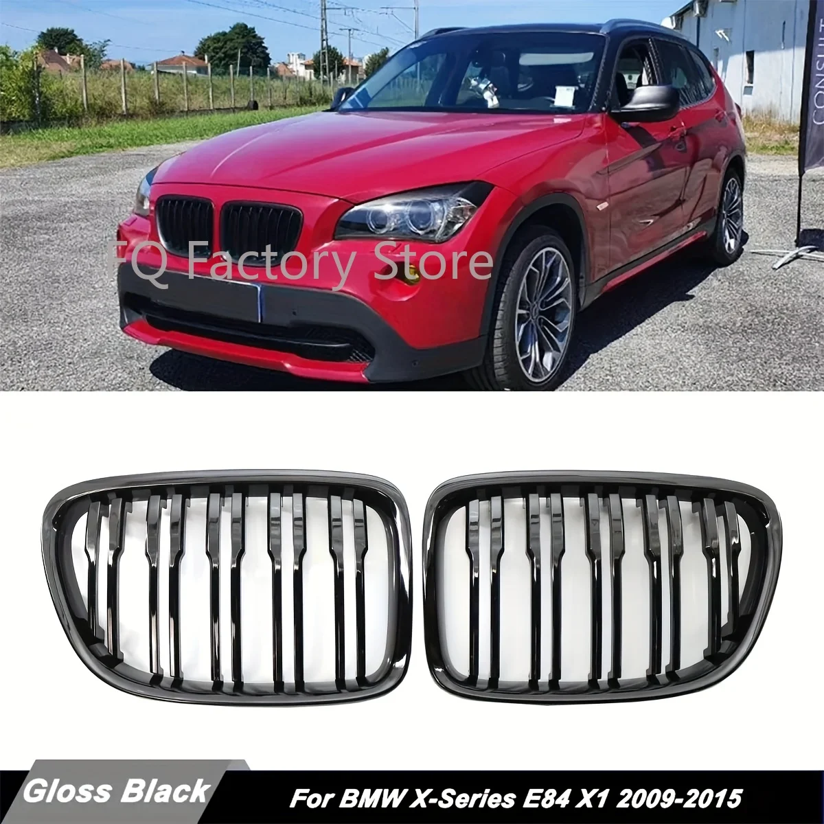 

Car Gloss Black Front Bumper Grille For E84 X1 18i 20i 25i 28i 2009-2015 Sport Grill Double Slat Line Grilles Kindey Grills