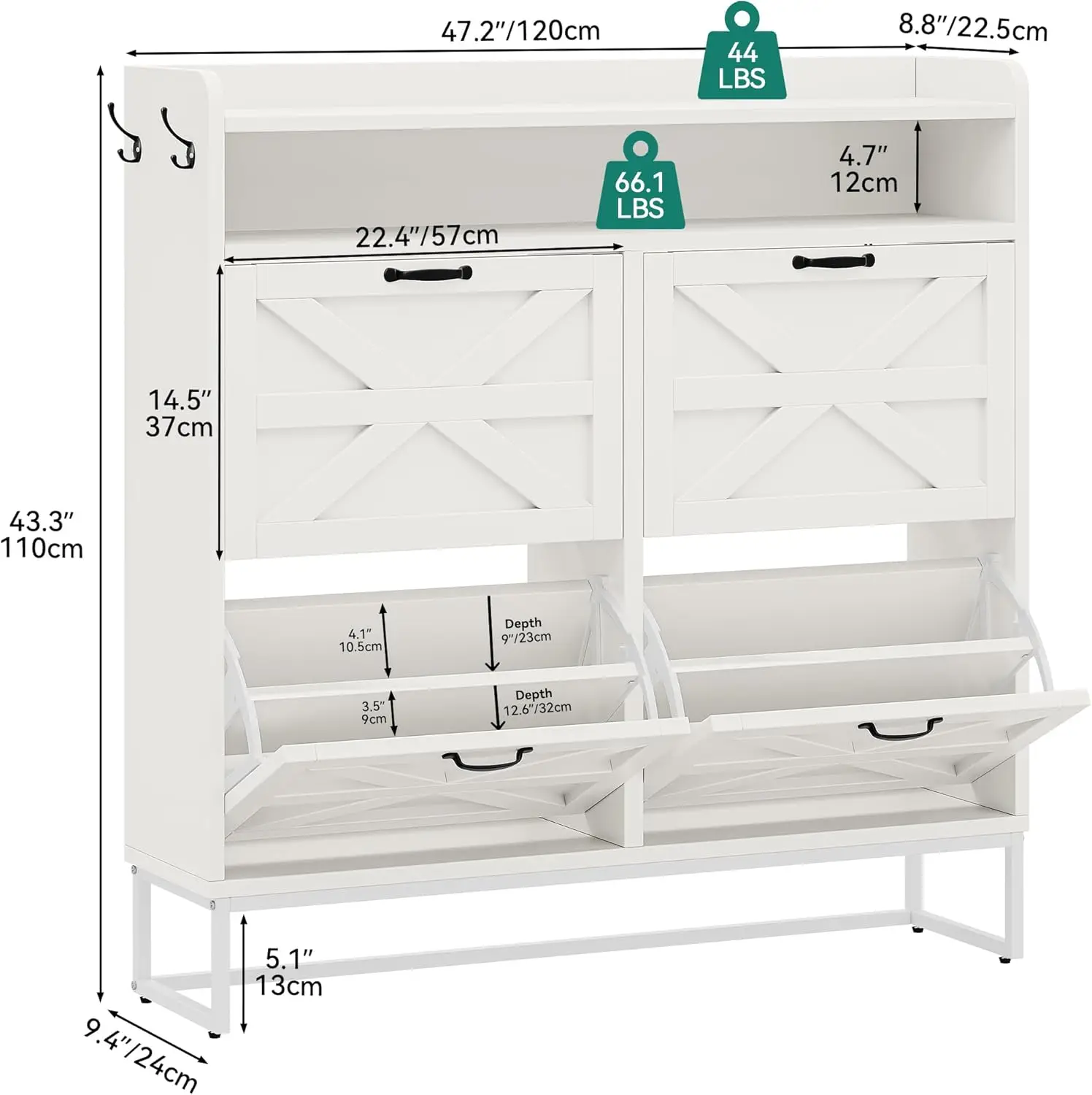 Farmhouse Shoe Storage Cabinet For 24 Pairs With 4 Flip Drawers, Freestanding Shoe Organizer For Entryway, Narrow Slim