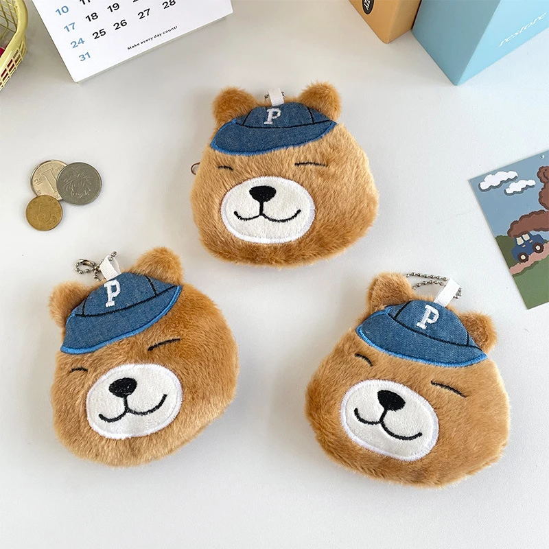 Simpatico berretto da Baseball orso portamonete portachiavi peluche portafoglio portachiavi moneta auricolare rossetto borsa portaoggetti zaino ciondolo Decor