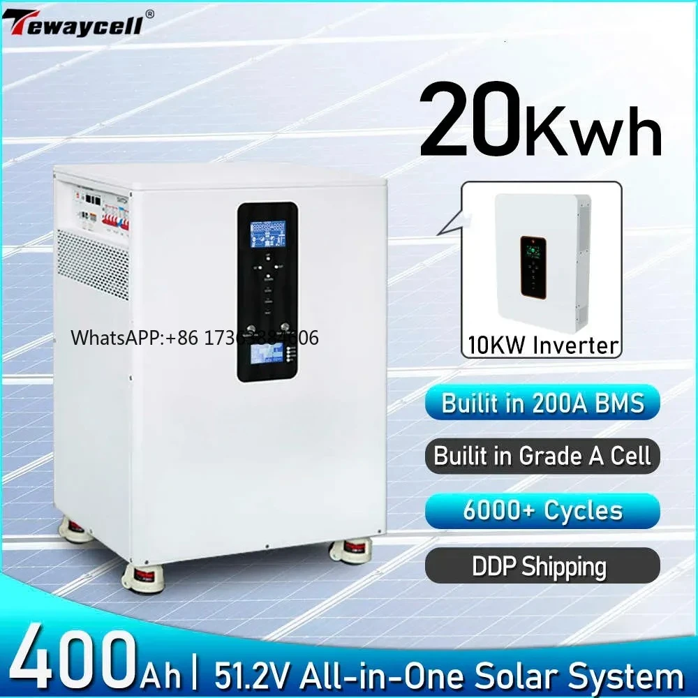 20KWh All in One LiFePO4 Battery 10KWh 15KWh 48V 51.2V Built-in 10KW Inverter AC230V Home Solar System ESS