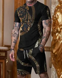 Luxury Brand 3D Lion Printed Men's T-Shirt Set Summer O-Neck Short Sleeve Oversized TShirt Top 3D Style Men's Casual Fashion Set