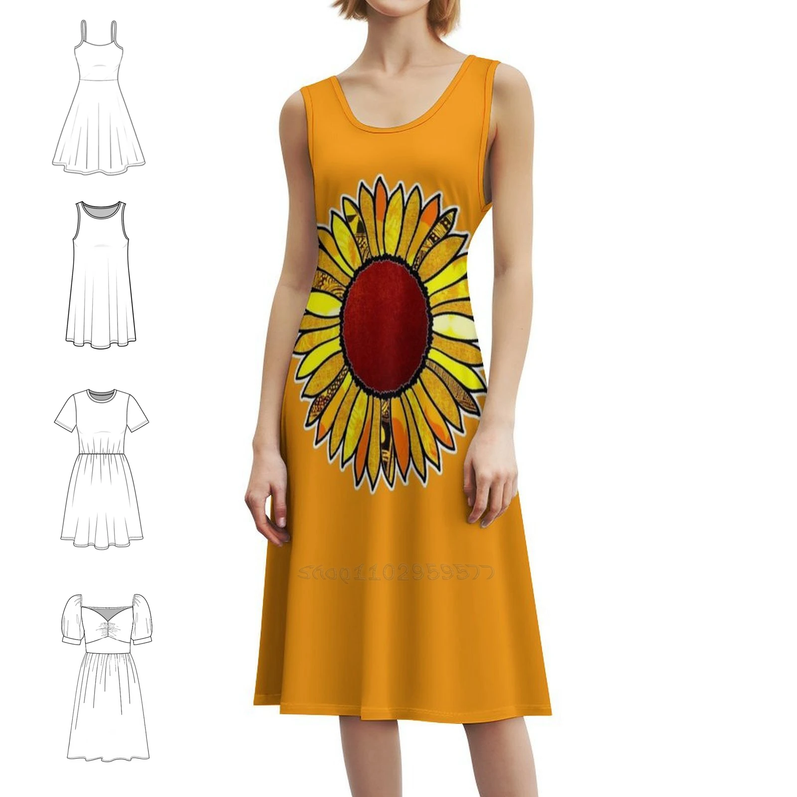 الرجعية عباد الشمس بوهو شيك اللباس الأنيق أزياء الشاطئ حفل زفاف ثوب عباد الشمس عشاق زهرة الطفل زهرة المرأة اللباس #2