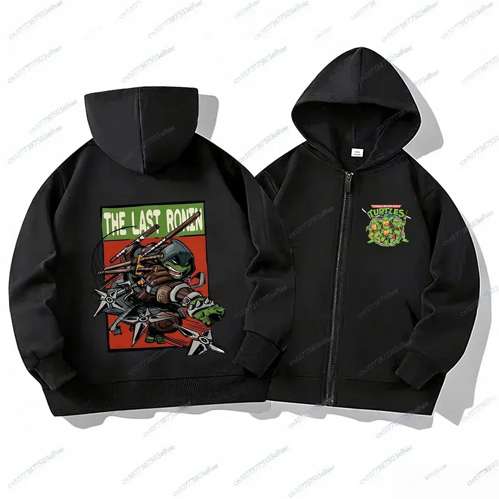 Kids Classic Ninja Turtles Cartoon Zip Hoodie Warm Autumnal Last Ronin Warrior Pattern Zipper Outerwear Daily Party Top
