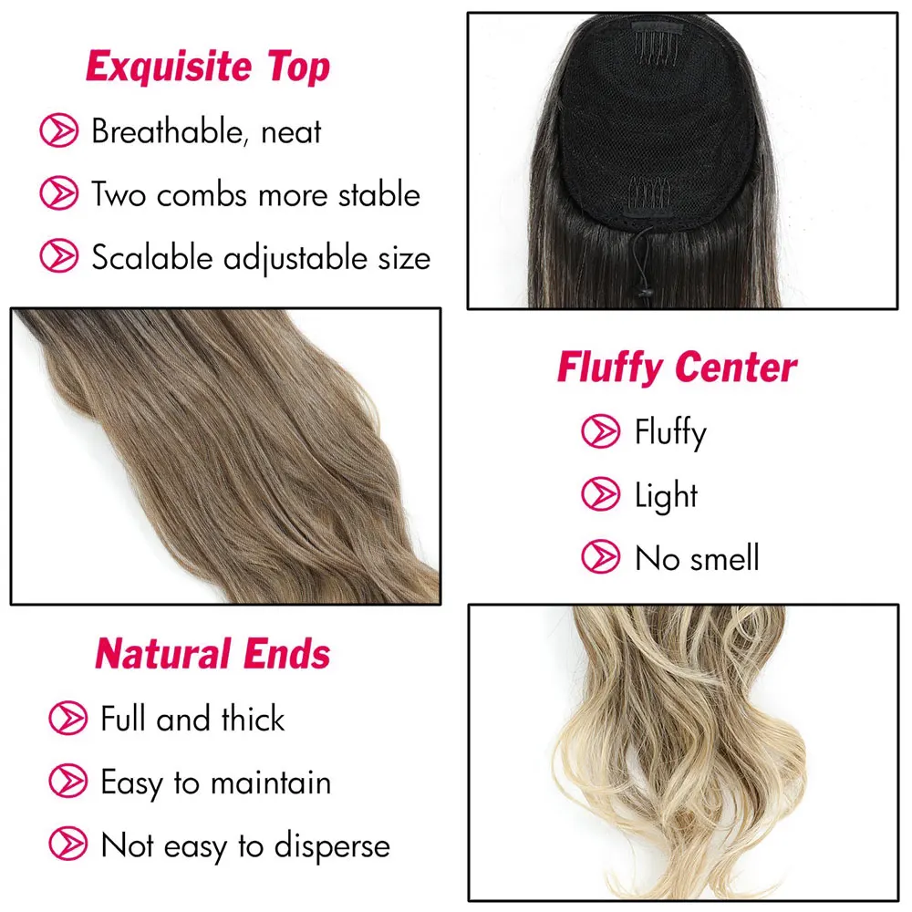 Gladys 28 بوصة طويلة متموجة ذيل حصان ملحقات 180 جرام الحيوي الاصطناعية ذيل حصان الشعر T2-30 أومبير 613 شقراء نسج ذيل حصان كليب في الشعر