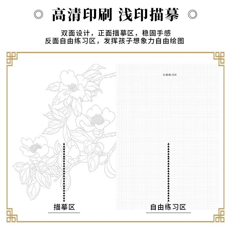 Chinese Painting Line Drawing Practice Book | Learn Traditional Ink Art | Flowers, Landscapes, Animals & Figures 4 Themes