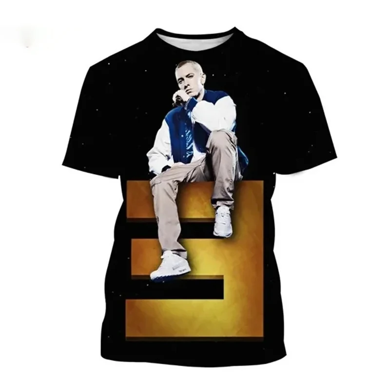 New Hot Selling Rap Singer Eminem Fashion Print T-shirt Rap Master Domineering Hip-hop Street Style Neutral Short-sleeved Tops