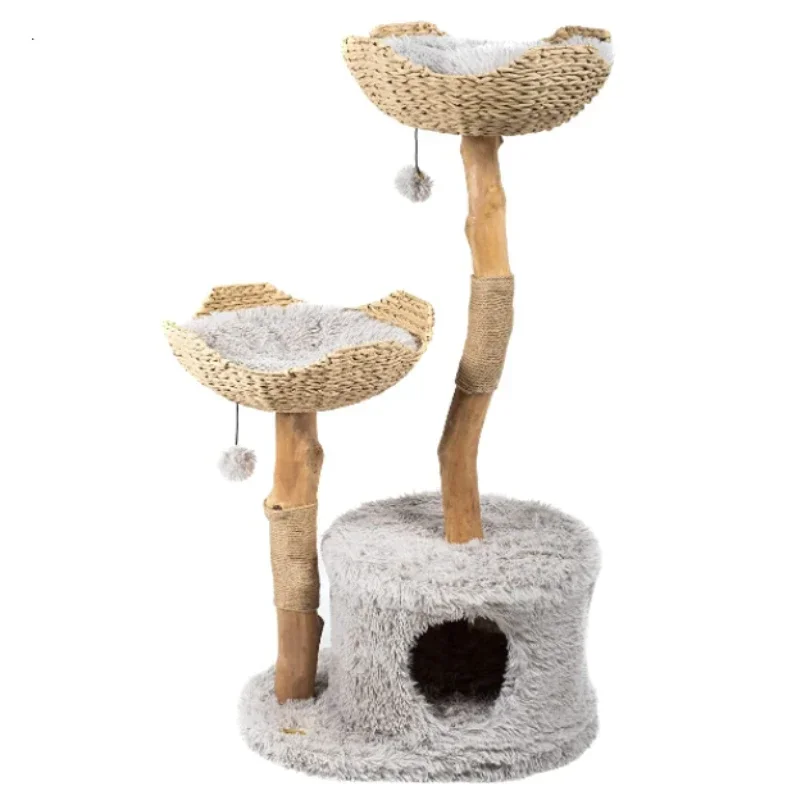 New Designed Luxury Cat Tree Tower Real Branch Wood Luxury Cat Condo Scratching Tree