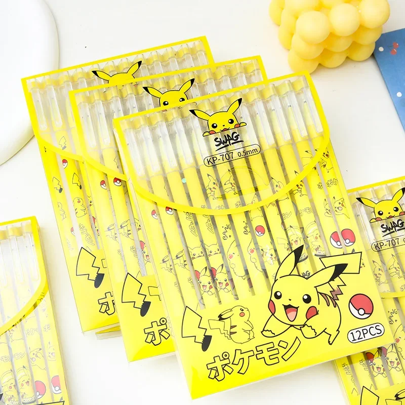 12Pcs Anime Pokemon Pikachu 0.5MM Erasable Gel Pen Stationery Pens Children School Student Supplies Birthday Kids Gifts