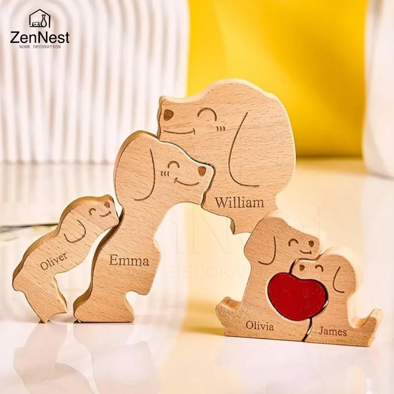 Art Wooden Dog Puzzle Personalized Name Custom Free Laser Engraving Home Gifts Home Decor Thanksgiving Christmas Gifts for Mom