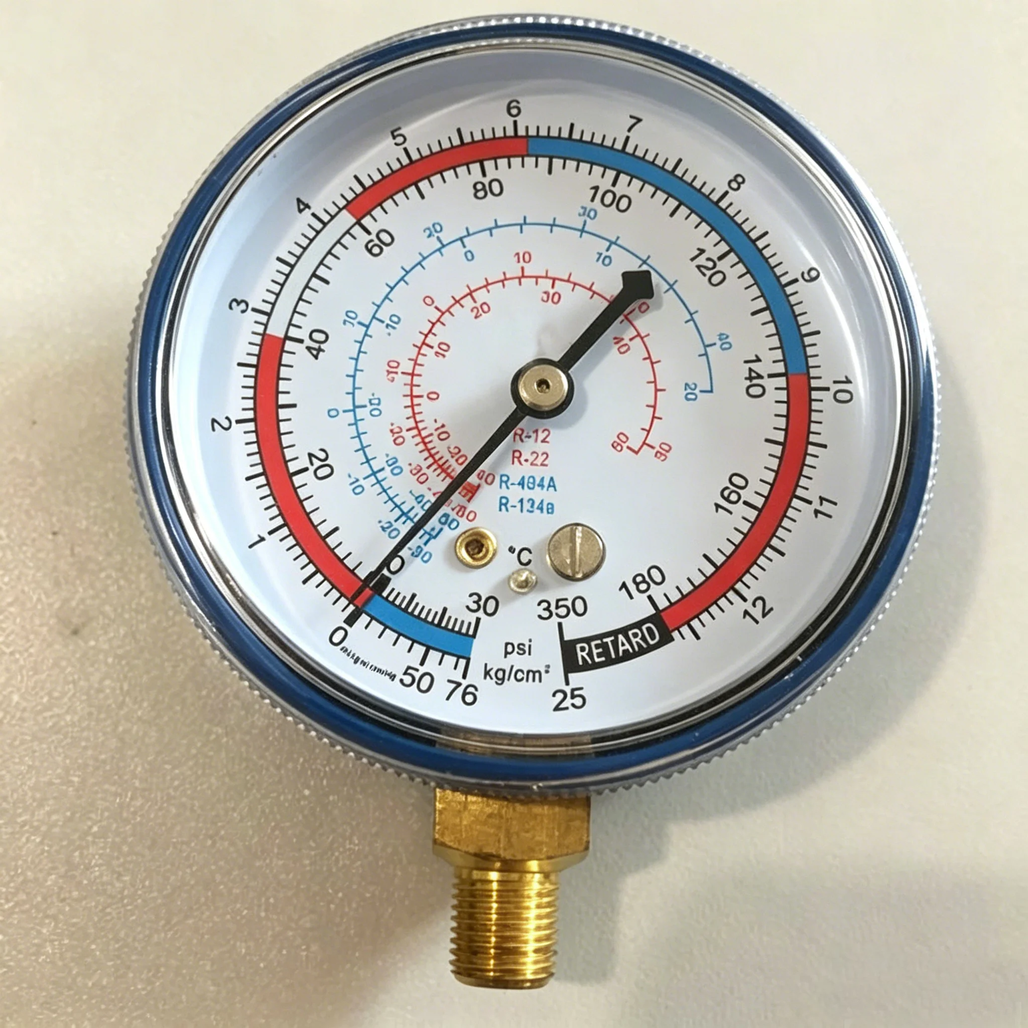 1/8 70mm Blue Low Pressure Refrigeration Freon A/C Manifold Gauge Low R-12/R-22/R-502(R-404A/R-134a) 0-220/350Psi 0-15/25kg/cm2