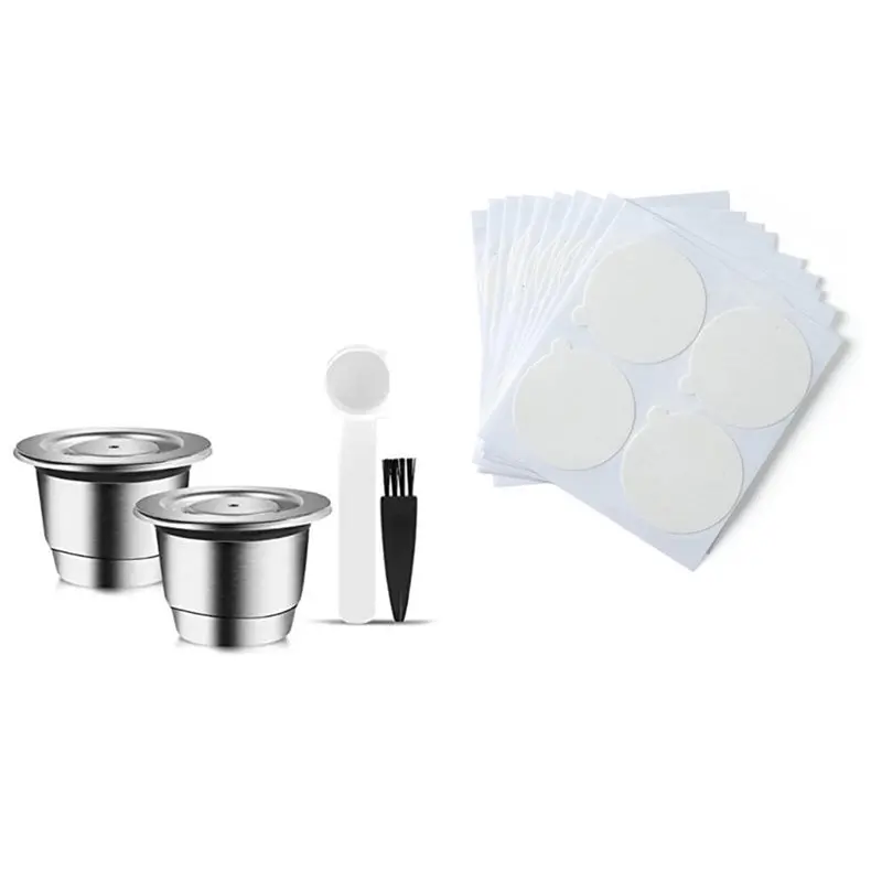 a74g-ネスプレッソコーヒーカプセル用詰め替え可能ステンレス鋼再利用可能ポッド（2カップ-100蓋）コーヒーマシン用