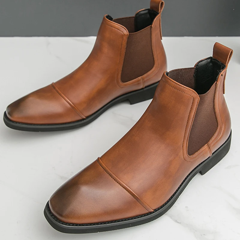 

Classic Ankle Boots Men Trend Chelsea Boots Men Social Party Casual Leather Boots For Men Cowboy High Top Leather Shoes Male