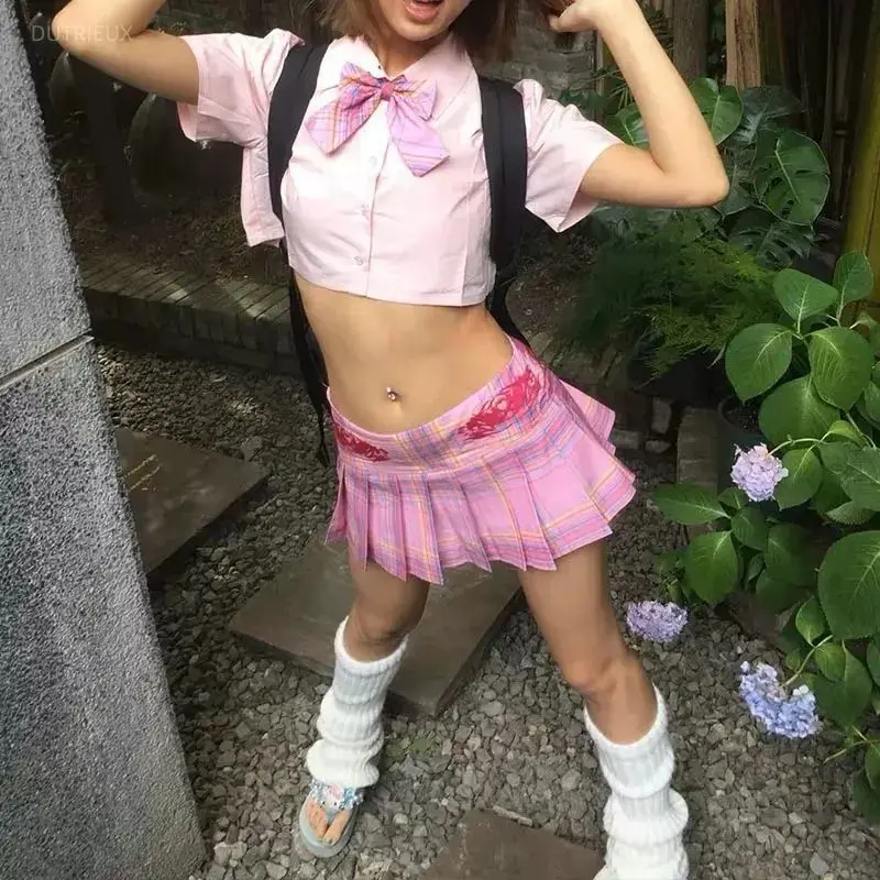 American Vintage All-match Plaid Pleated Skirts Y2k Punk Street Hottie Low Waist Mini Jupe Aesthetic Fashion Grunge Faldas