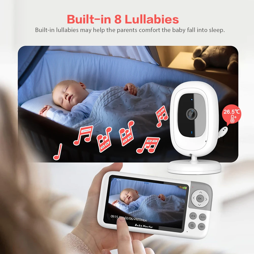 Videocamera per baby monitor da 5,0 pollici 720P Zoom digitale 3X Audio bidirezionale Visione notturna automatica Telecamera di sicurezza con trasmissione 300M VB618