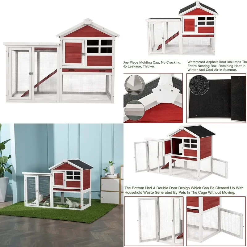 Waterproof Double Layer Outdoor Rabbit Hutch Wooden Pet House for Chicken Cat Pigeon Garden Backyard Animal Shelter