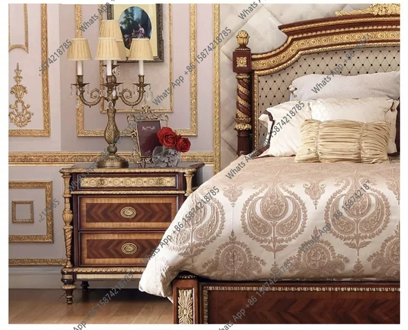 English solid wood bedside table mahogany veneer parquet bedroom bedside table three bucket locker