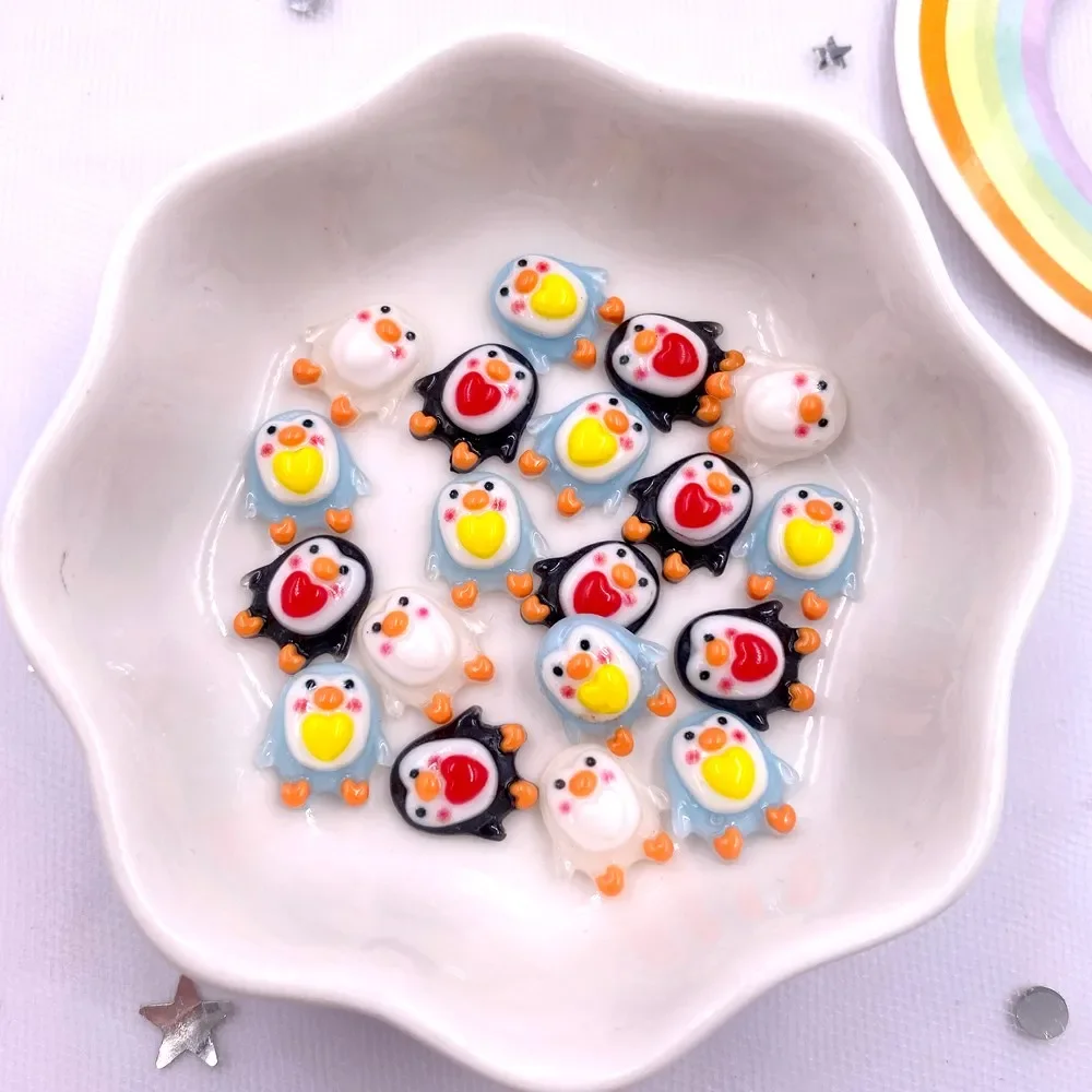 50pcs Colorful Resin Mini Kawaii Heart Penguin Art Nail Flat back Rhinestone Applique DIY Bow Scrapbook Decor Accessories Crafts