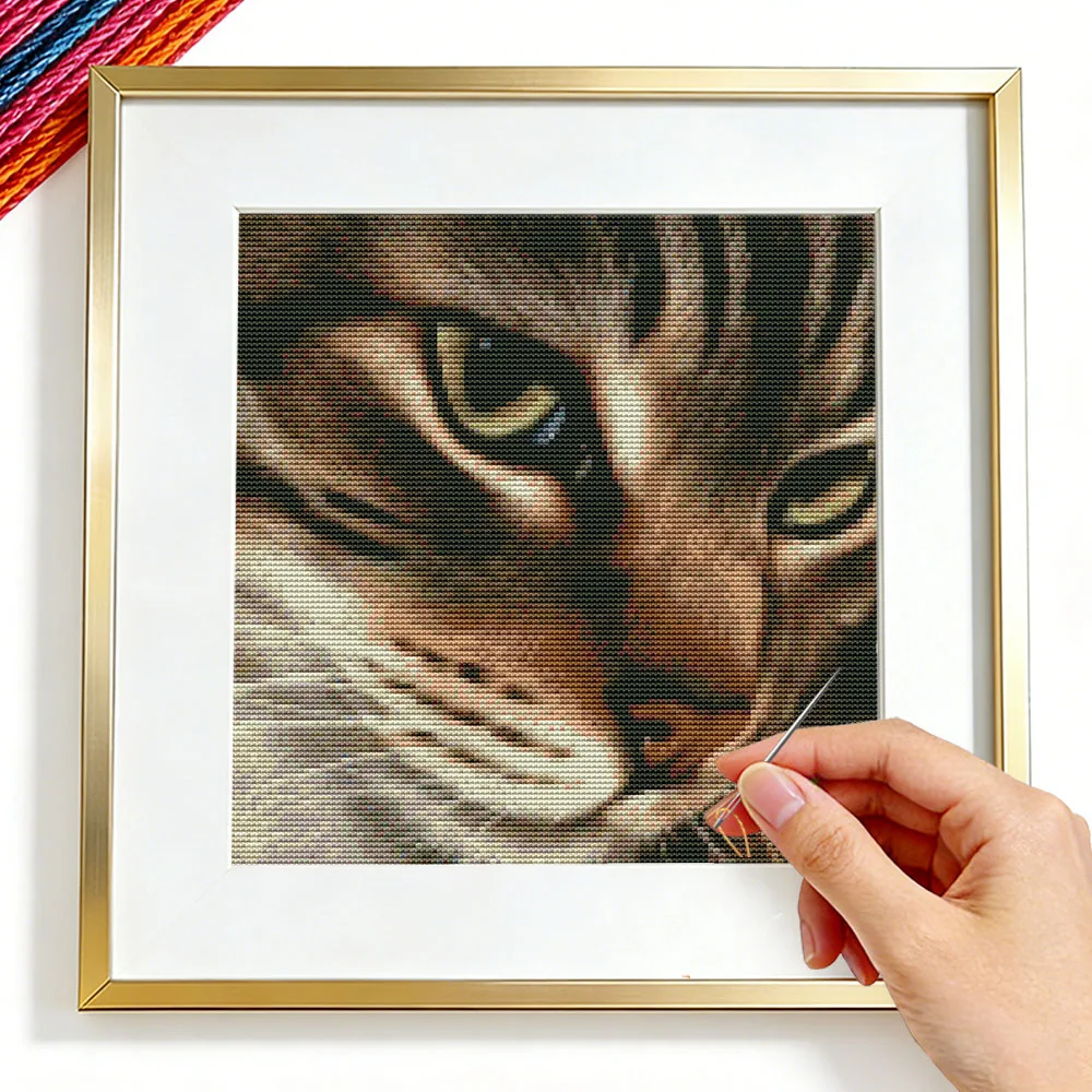 Kreuzstich-Set mit Katzenmotiv für Erwachsene, Handarbeit für Anfänger, DMC-Fadenführer, 11CT Wandkunst