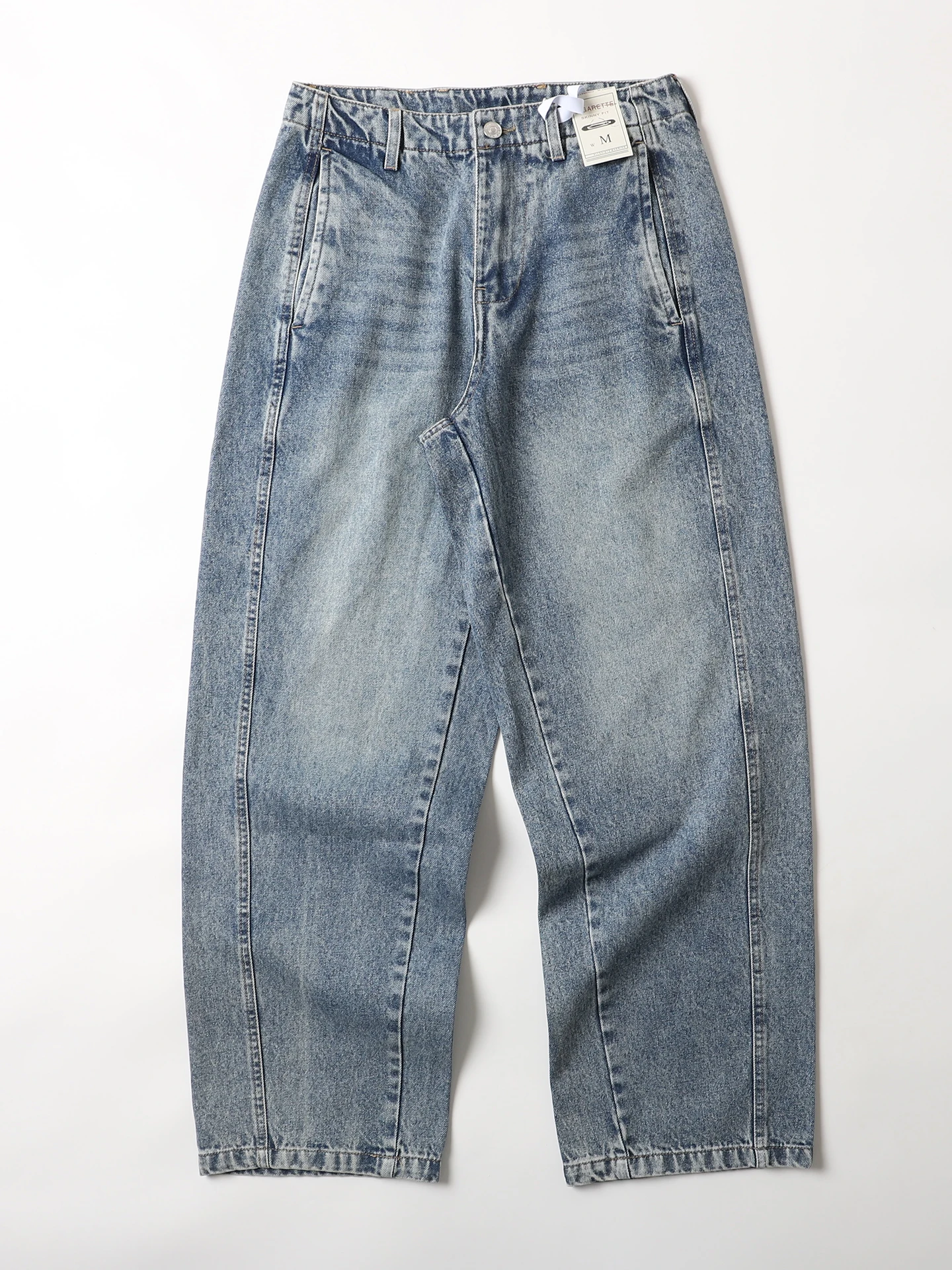 

Мужские джинсы-брюки в стиле ретро: широкие, прямые, свободные, из чистого хлопка, с модным дизайном и эффектом потертости