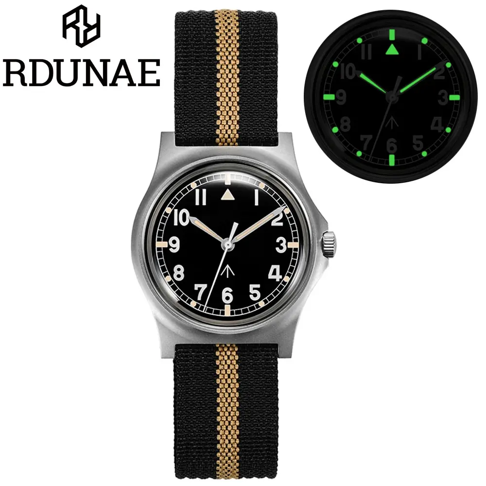 RDUNAE-Reloj de pulsera de cuarzo RA01 para hombre, cronógrafo Retro militar de acero inoxidable 316L, superluminoso, cristal Mineral, resistente al