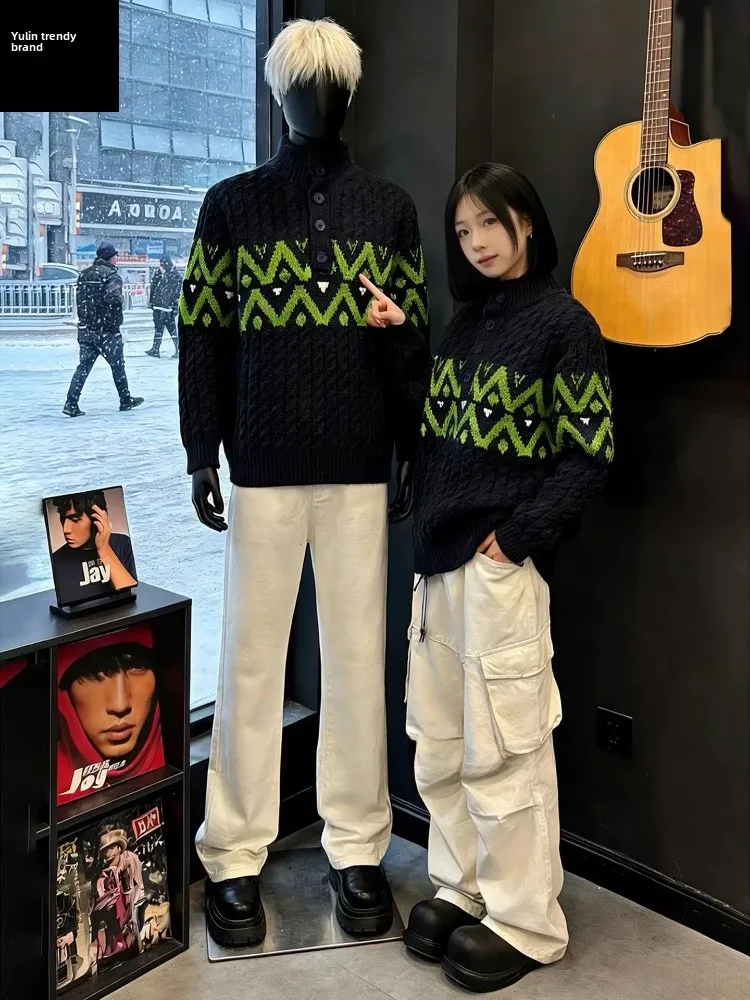 

Мужской вязаный свитер с высоким воротником Thiened F-High Collar Faerie Island Tassel, зимняя повседневная верхняя одежда Cleanfit, трикотаж