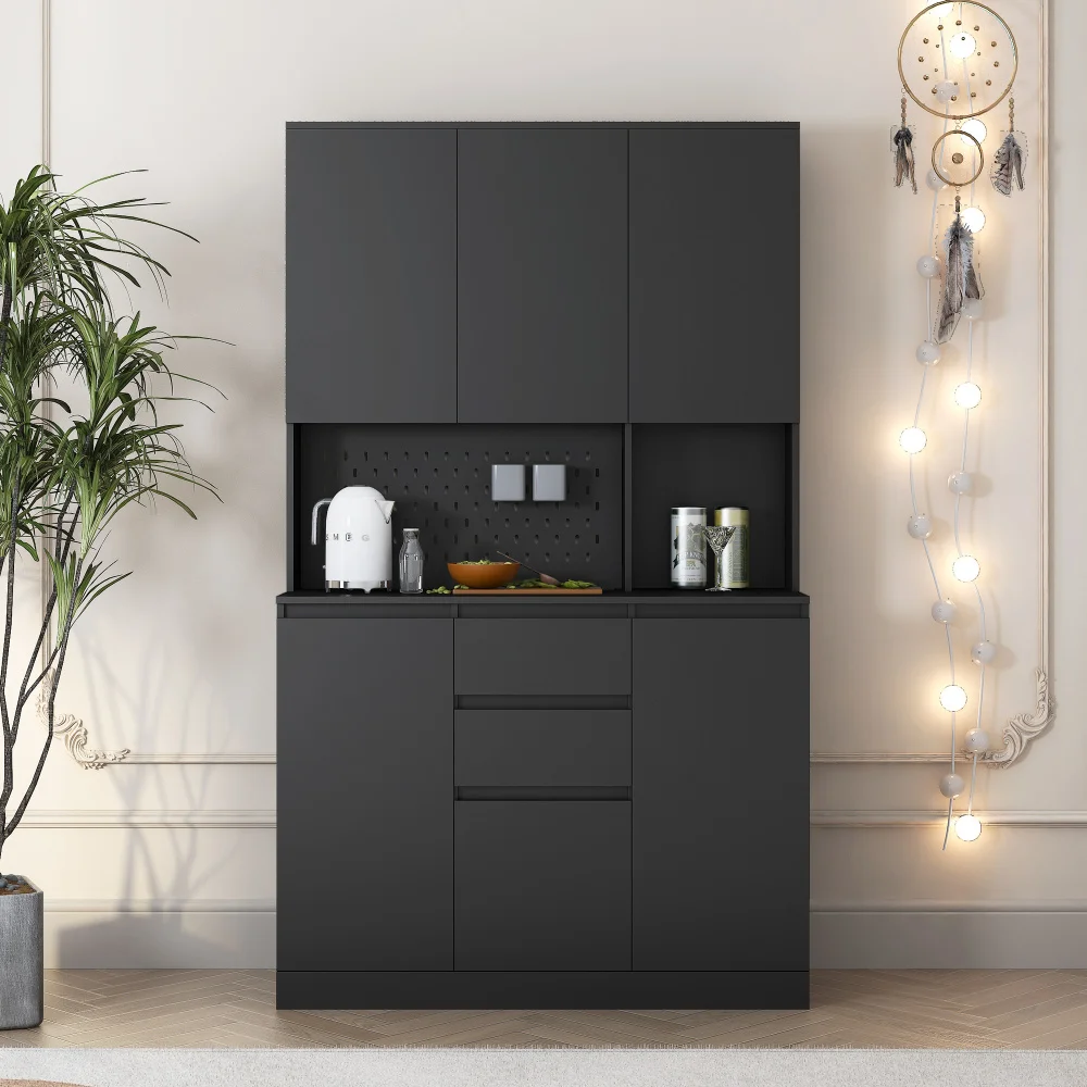 

74" freestanding kitchen food pantry cabinet cabinets with 6 doors, 3 racks and 2 drawers