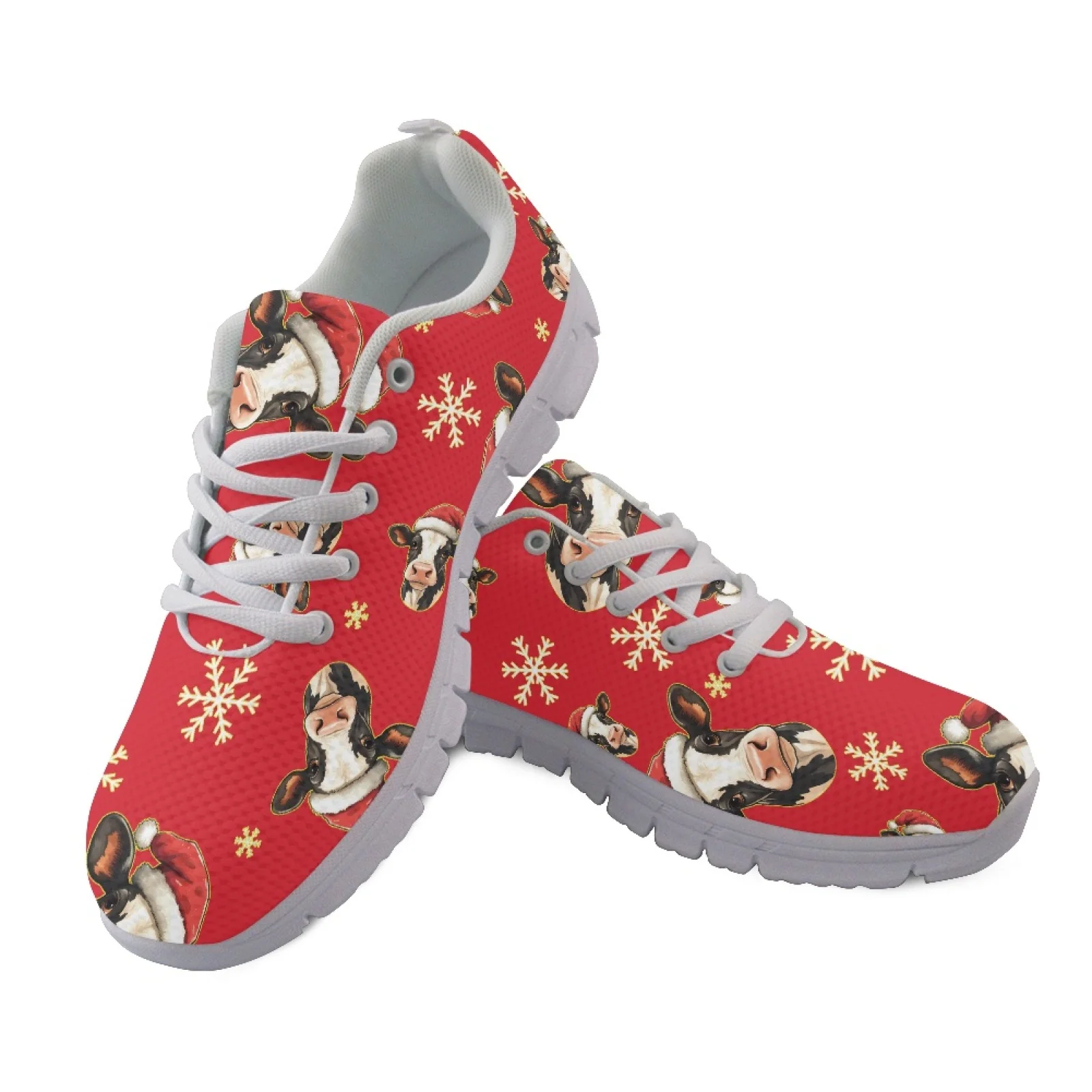 Coloranimal Christmas Cow Pattern Mesh & EVA Sole Women Sneakers Tennis Shoes Breathable Running Shoes for Mens Fashion 2026