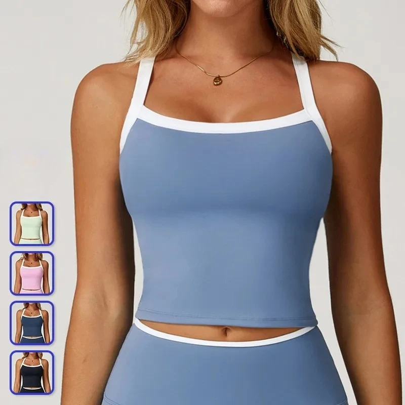 

Nude Yoga Vest Contrasting Colors Hollowed-out Back Fitness Clothes, and High-end Running Sports Underwear