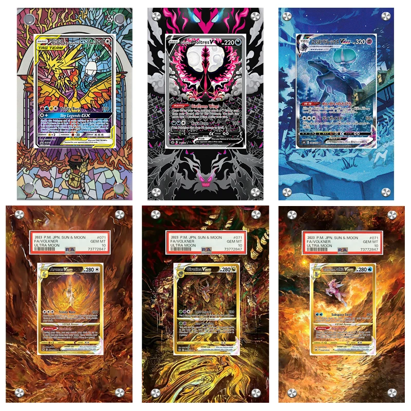 exibicao-de-arte-para-cartao-pokemon-passaro-legendario-moltres-serie-arceus-suporte-de-exibicao-de-cartao-de-colecao-acrilico-classificacao-psa-tijolo-preso