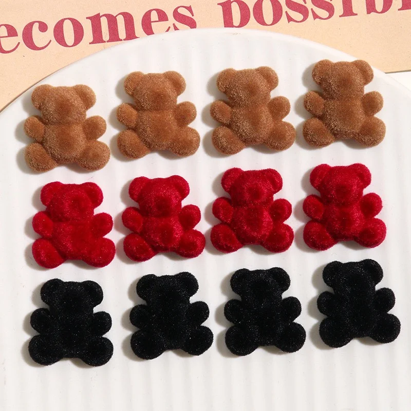 Winter style 100pcs/lot color Flocking effect cartoon bears shape resin cabochon beads diy jewelry garment hair accessory