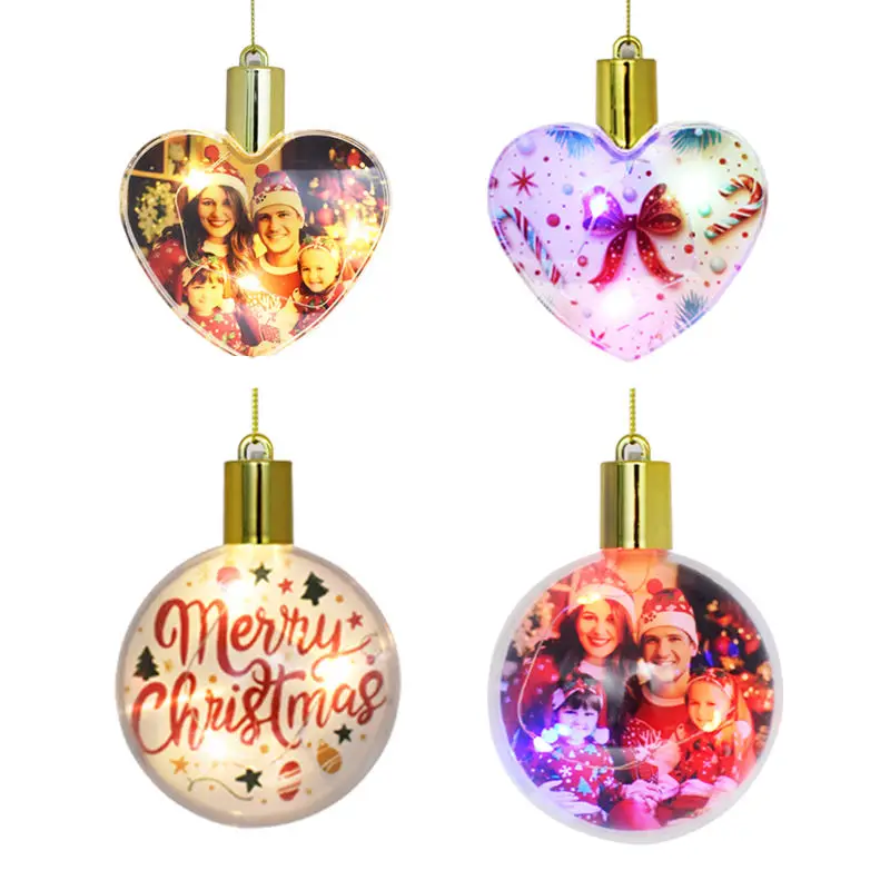 

12pcs/lot 3.15inch LED Christmas Ornaments Sublimation Christmas Tree Hanging Balls Ornaments in Custom Printing