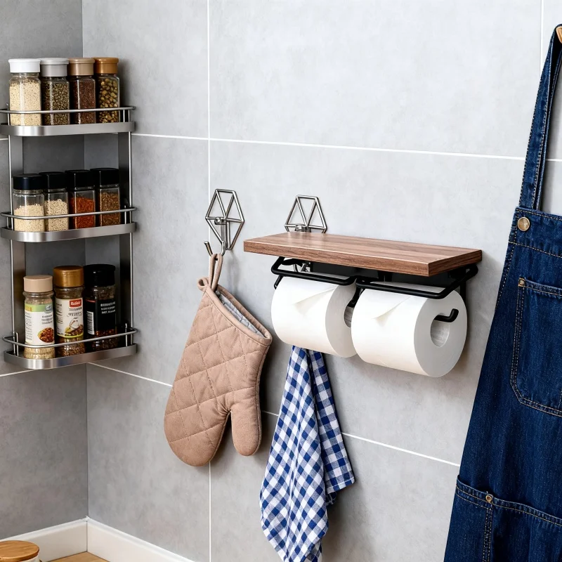 

Wooden toilet paper holder for kitchen, solid wood wall-mounted toilet paper holder, bathroom tissue holder, living room shelf