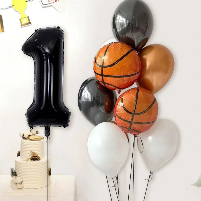 10-teiliges Ballon-Set mit Basketball-Motiv, 32 Zoll, schwarze Zahl, für Geburtstagsparty-Dekoration, Baby-Shower, Helium-Globos