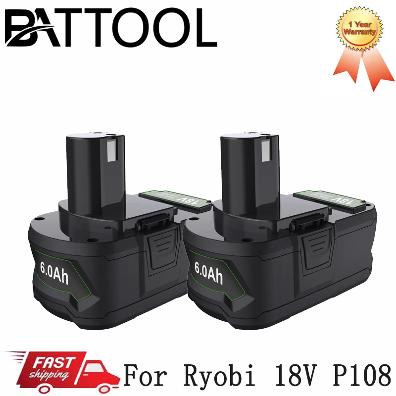 6.0Ah 18V Replacement Battery for Ryobi 18V Lithium Battery for P108 P102 P103 P104 P105 for  Ryobi 18-Volt ONE+ Cordless Tool