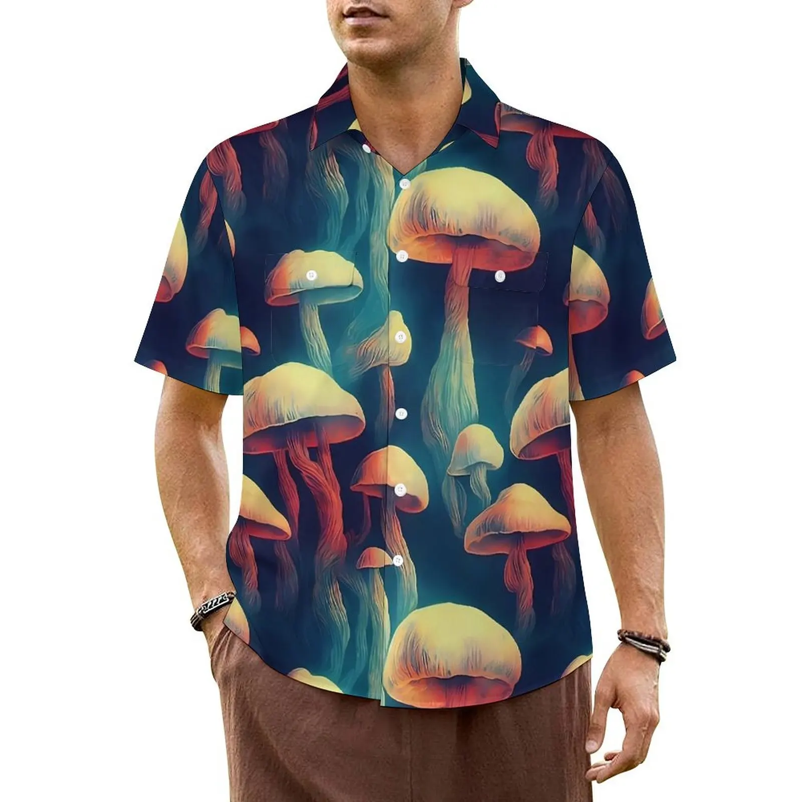 

Psychedelic Mushrooms Hawaii Shirt For Mens Vacation Mushroom Print Casual Shirts Short Sleeve Graphic Trendy Plus Size Blouses