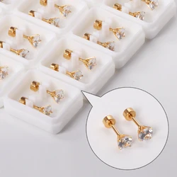 12Pair Cubic Zirconia Stud Earrings Round Crystal Stainless Steel No Fade Simple Screw Earrings Jewelry Gifts Wholesales Vintage