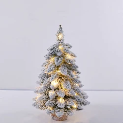 Christmas Tree Tabletop Figurine Snow Flocked with LED Lights Home Table Desk Decor Warm Christmas Gift Ornament Artificial