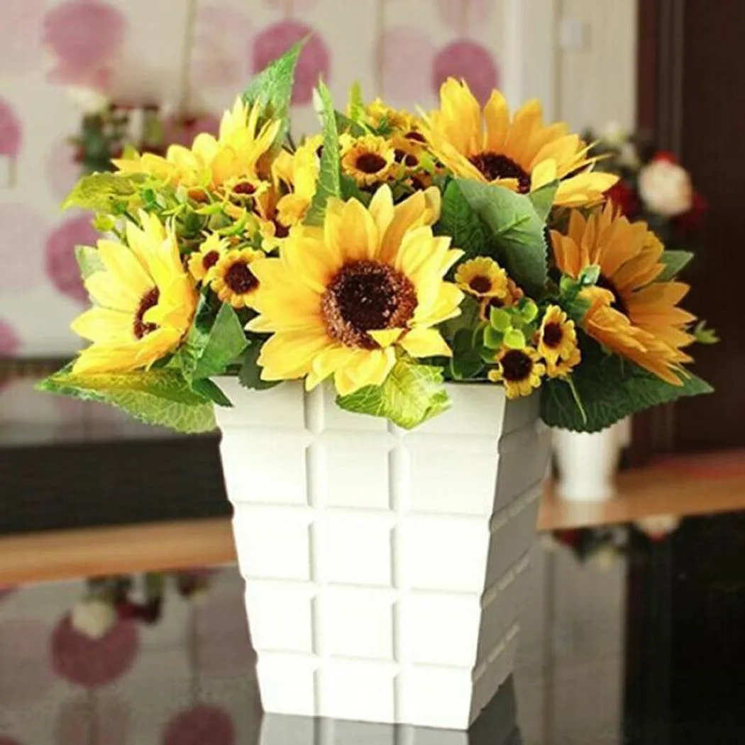 Real Touch Artificial Sunflower Wedding 1 Bunch 13 Head Bouquet Decor Floral Hotel Office Outdoor Props Garden