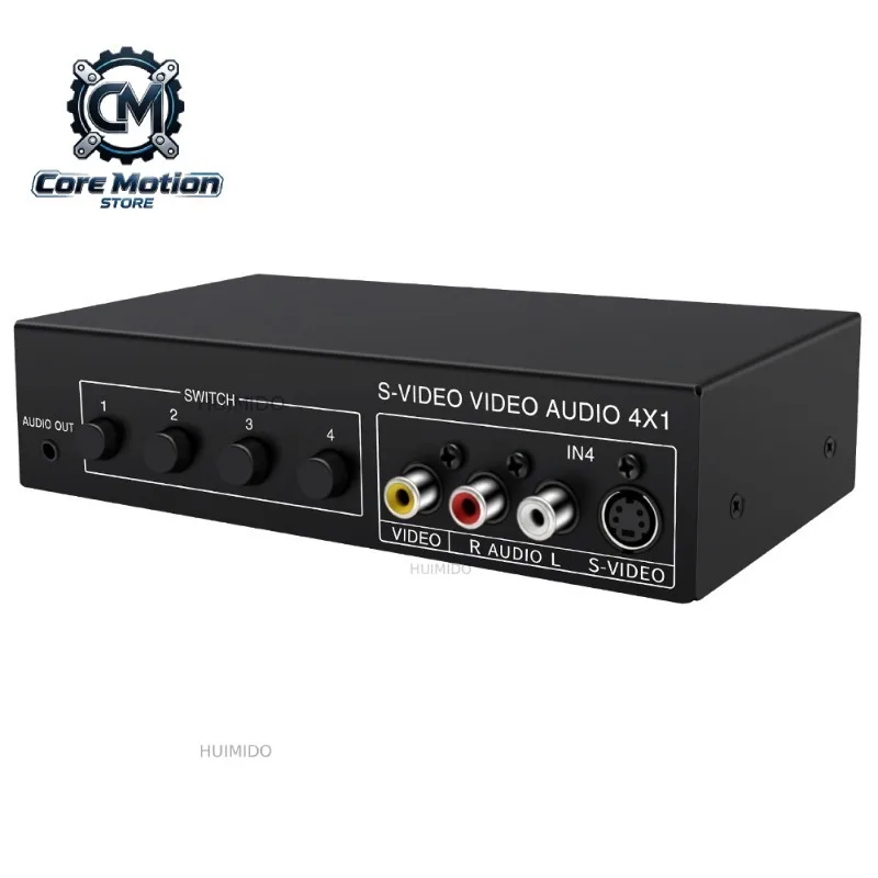 VSSW41 S Video Switcher - 4-input 1-output AV Signal Selector with 3.5mm Audio Interface Video Converter Suitable for Game