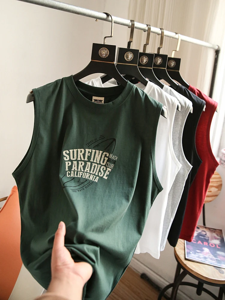 

American Retro Summer Print Cotton Skin-friendly Breathable Men's Sport Casual Running Plang Ball Vest Svel T-irt