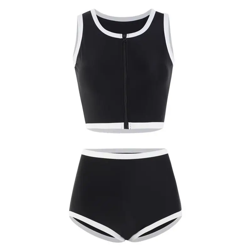 Stylish Simple Style Women's Split Swimsuit Color Contrast Edge Short Vest High Waisted Lolita Spice Sexy Sporty Slim Swimwear