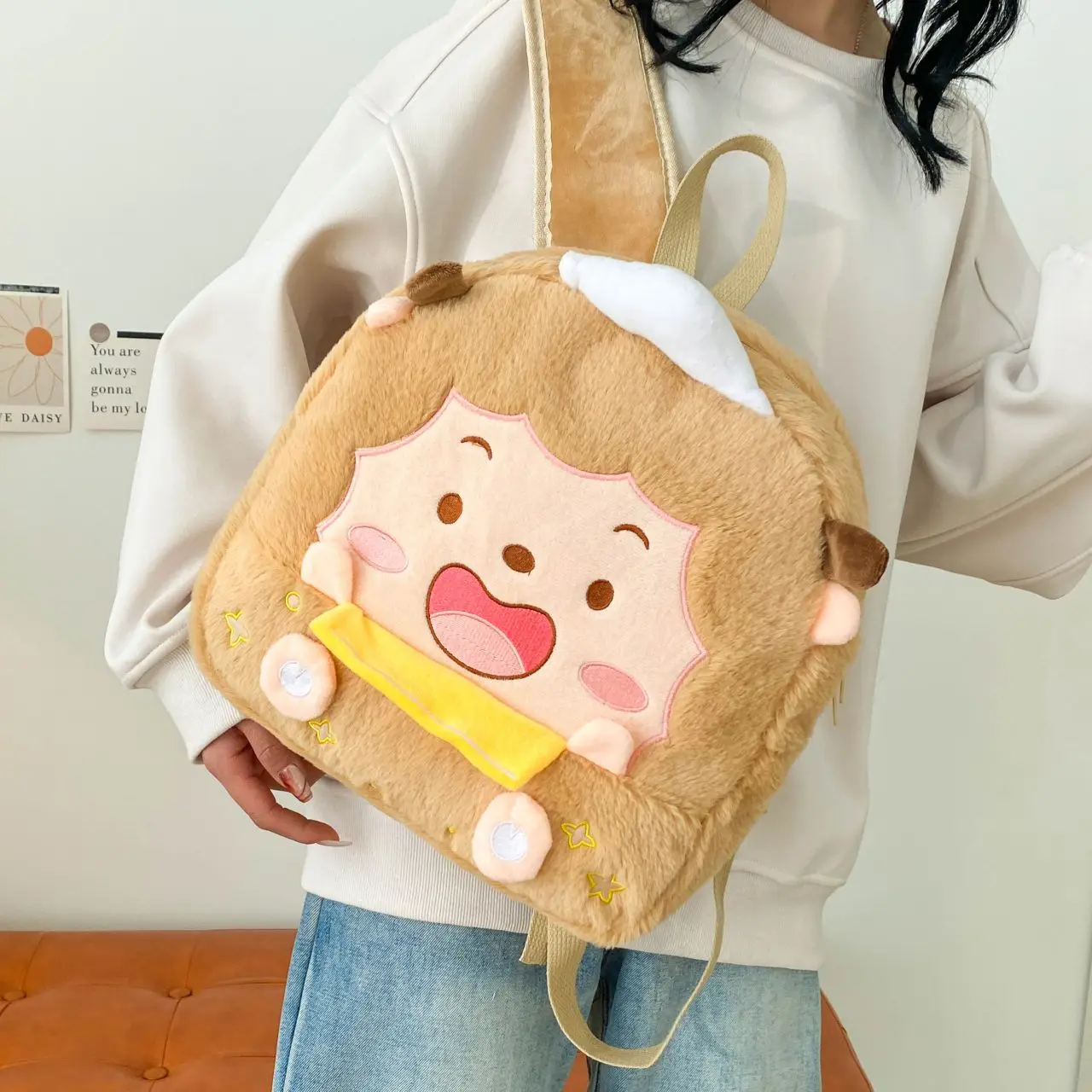 

BOMO Kawaii Plush Backpacks for Ladies Fashion Cartoon Lamb High Capacity Women Backpack Korean Style Versatile Casual Bag