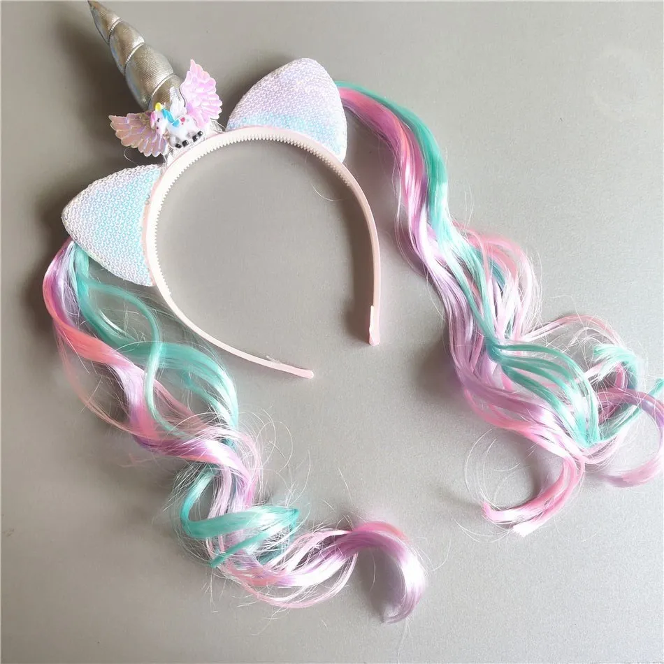 Girl Headband Kids Candy Color Sparkle Sequins Unicorn Braid Children Christmas Rainbow Hair Accessories Baby Birthday Hair Band