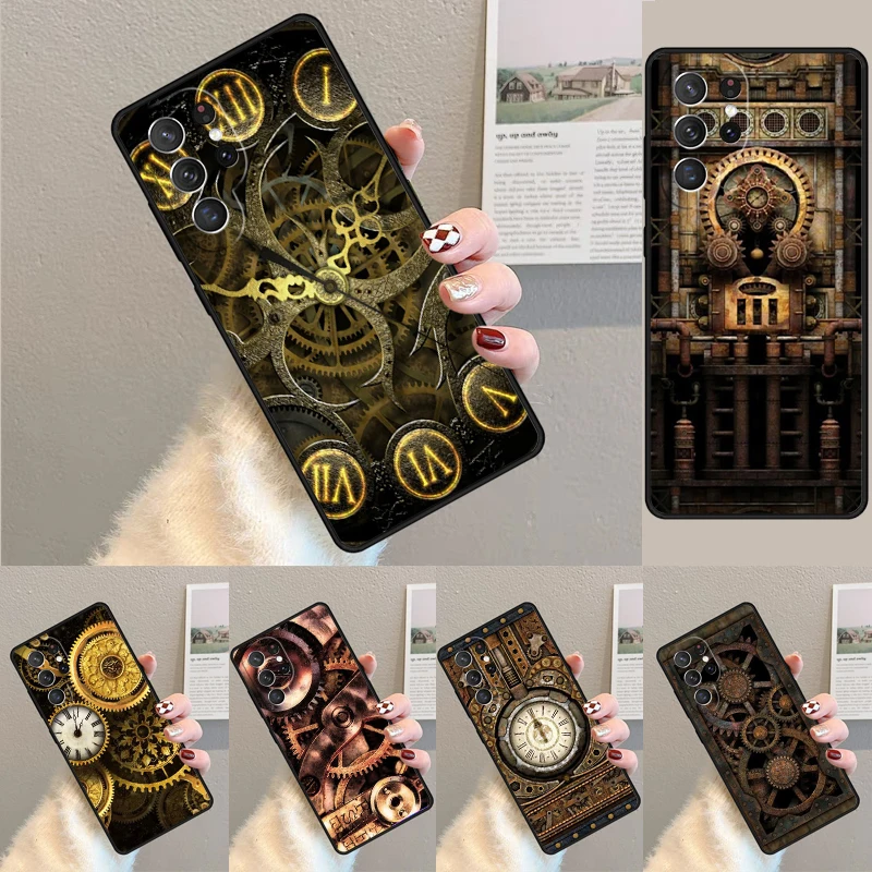 Cover For Samsung Galaxy S24 Ultra S21 S22 S8 S9 S10E Note 10 20 Plus FE S23 Steampunk Gears Vintage Time Machine Phone case