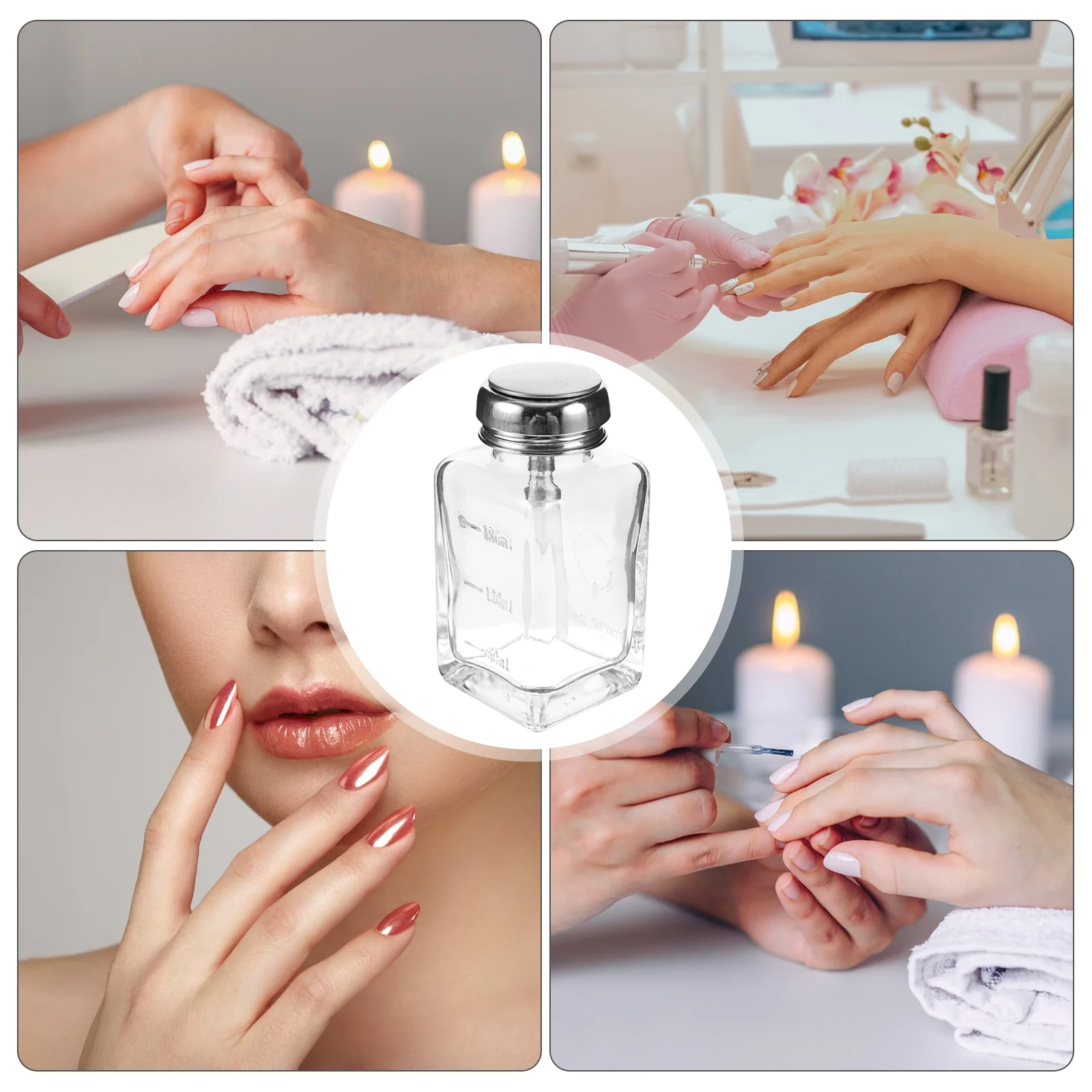 Polish Glass Press Bottle Wipes Dispenser Nail Remover Bottles Pump Dispensing Clear