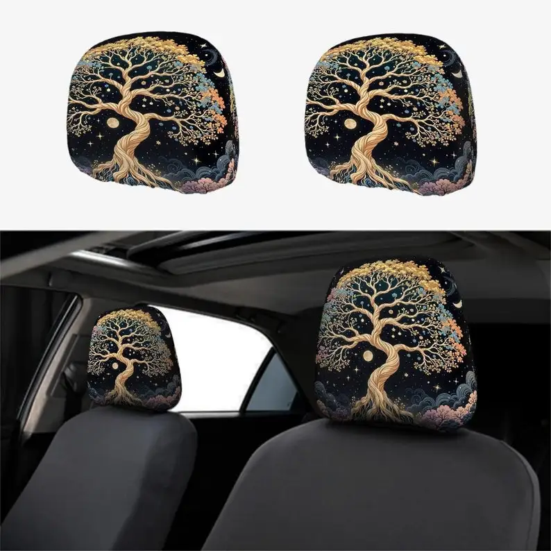 

Tree Of Life Car Seat Headrest Cover (2pcs) Environmentally Friendly Headrest Protector Breathable Comfortable Vehicle Decor