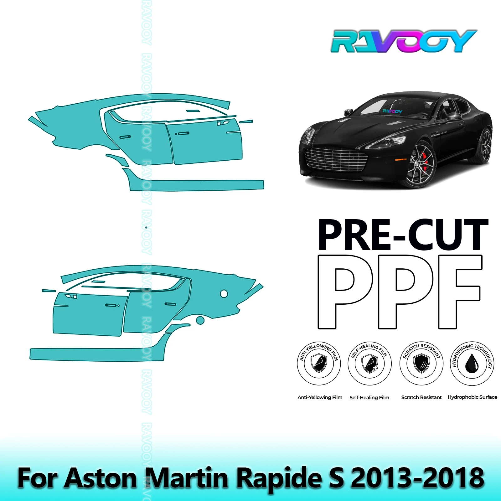 

For Aston Martin Rapide S 2013-2018 8.5mil Clear Matte Pre-Cut PPF Door & A/B Pillar Kit TPU Paint Protection Film Set