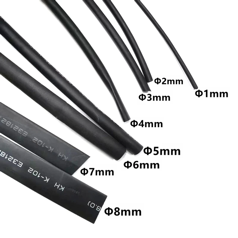 Tubo Termocontraíble Negro de 5 Metros/LOTE, 1mm 1.5mm 2mm 3mm 4mm 5mm 6mm 7mm 8mm 10mm, Funda Aislante Negra 125C