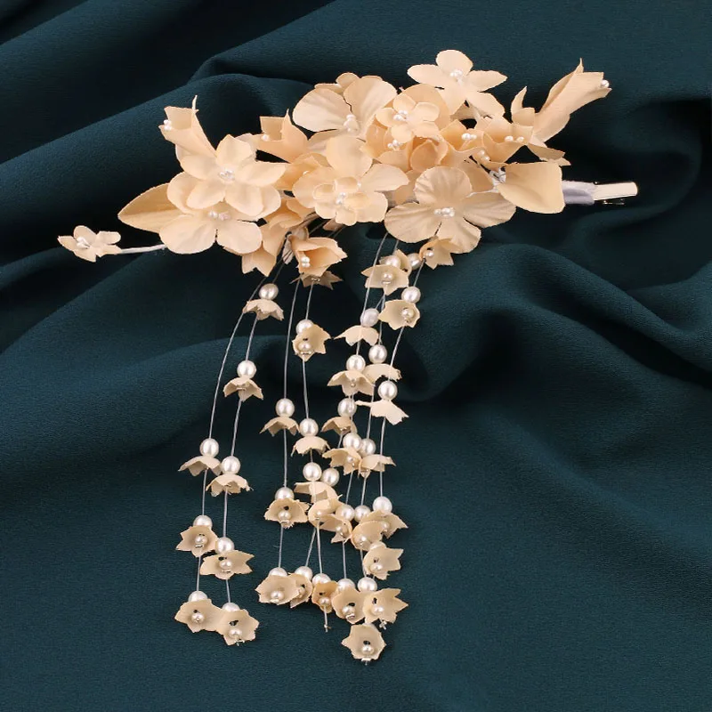 Die wunderschöne Braut-Haarspange mit Blaue-Glocken-Blume im koreanischen Retro-Stil, schlichte Quasten-Haaraccessoires, romantische Hochzeitsaccessoires – Detail 5