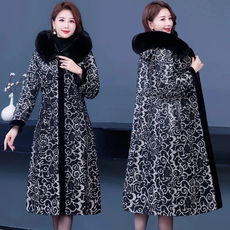 Two-sided Faux Fur Coat Female Fur One-piece 2024 Autumn Winter Jacket New Long Over knee Plus Velvet Thick Warm Overcoat Womens